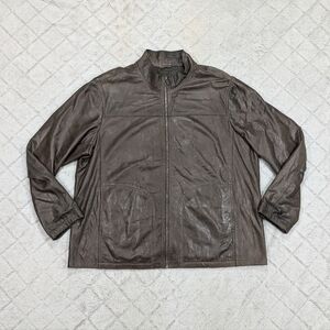 Overland Jacket Mens 3XL Brown Leather Full Zip Lined Biker
